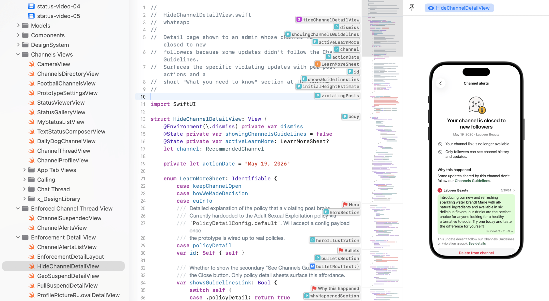SwiftUI code prototype of the modular enforcement system